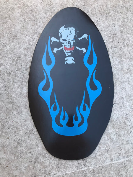 Surf SkimBoard Wood Skull and Flames Blue Black  38 x 20 inch