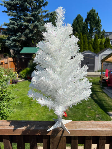 Christmas Vintage 2 Feet Tall Snow White Tree With A Touch Of Soft Pink Shiny Pieces Outstanding