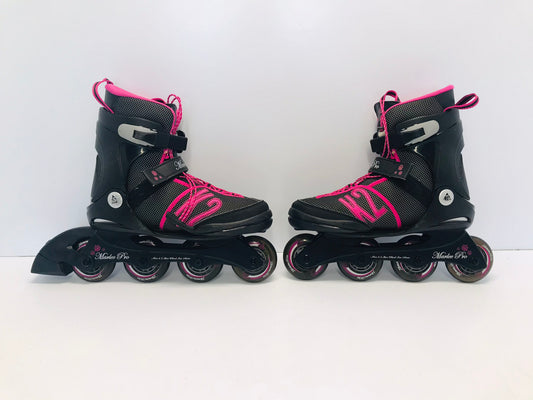 Inline Roller Skates Ladies Size 4-8 Adjustable K-2 Black Pink Rubber Wheels Like New