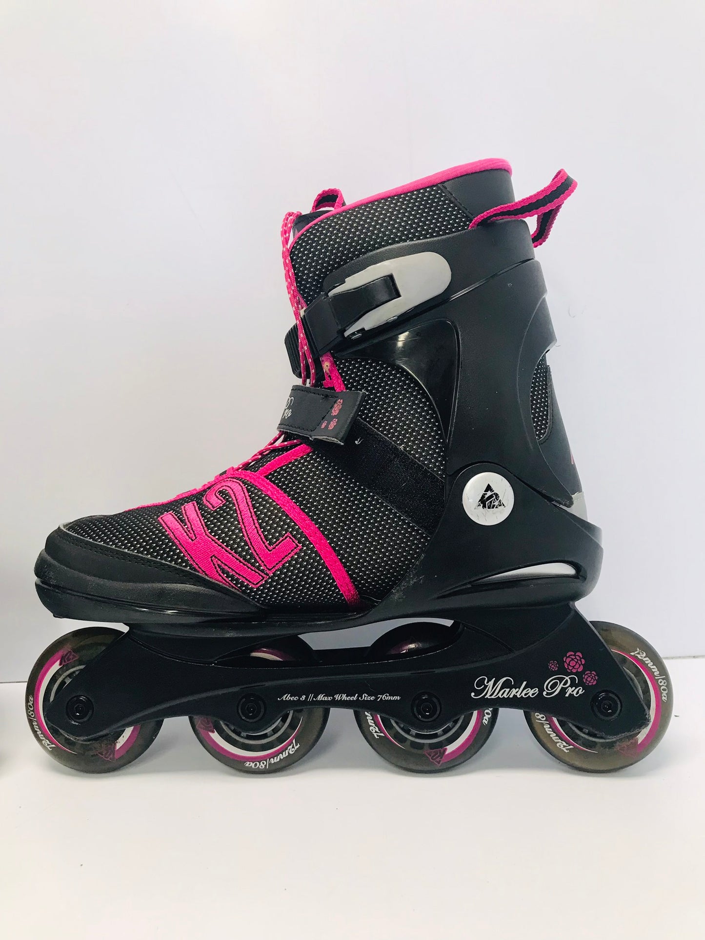 Inline Roller Skates Ladies Size 4-8 Adjustable K-2 Black Pink Rubber Wheels Like New