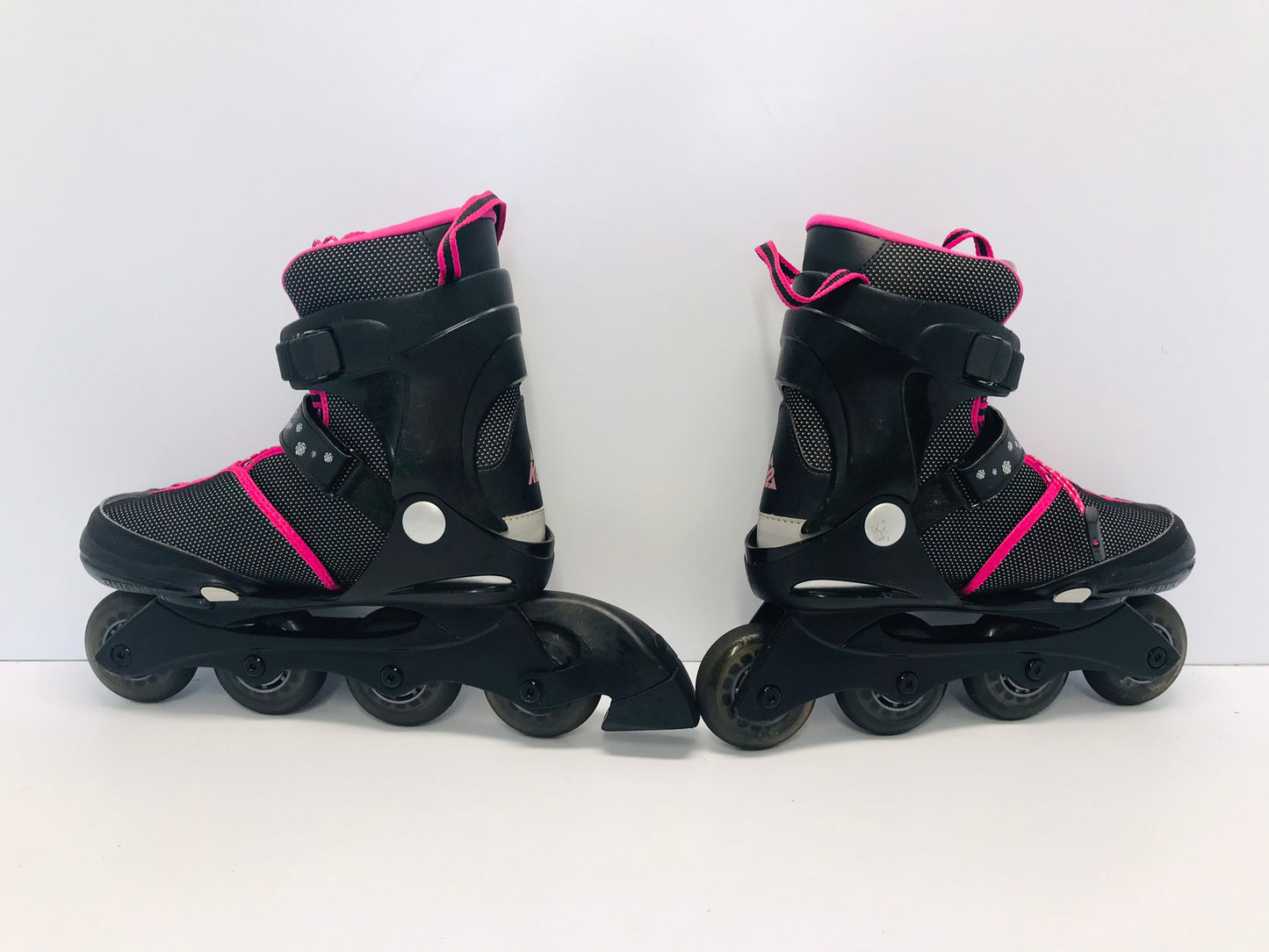 Inline Roller Skates Ladies Size 4-8 Adjustable K-2 Black Pink Rubber Wheels Like New