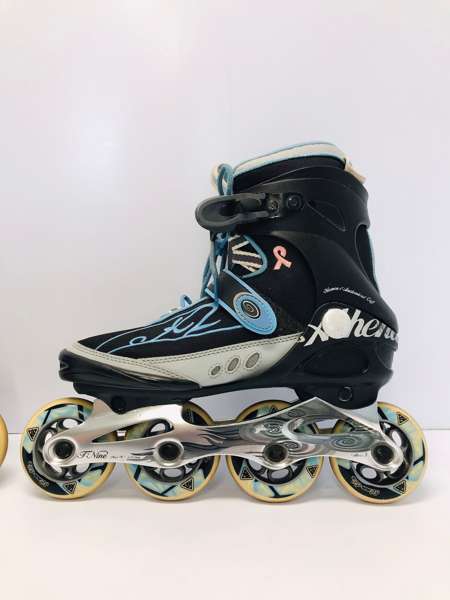 Inline Roller Skates Ladies Size 7.5 K-2 Black Blue Excellent Condition and Quality