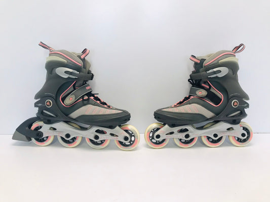 Inline Roller Skates Ladies Size 9 K-2 Grey Pink Rubber Wheels Excellent