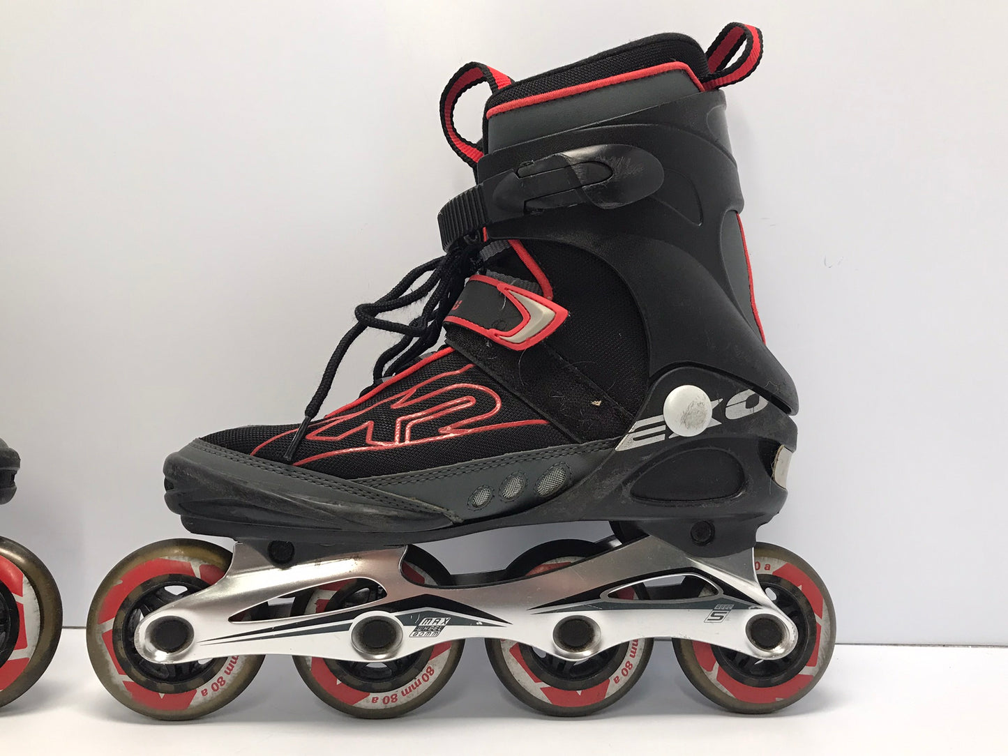 Inline Roller Skates Men's Size 8 K-2 Rubber Wheels Black Red Like New