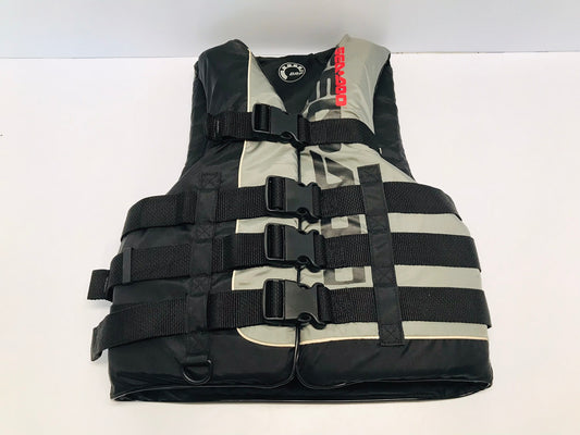 Life Jacket Adult Size X Small Sea Doo 4 Buckle  Surf, Ski Water Sports Grey Black Neoprene Like New