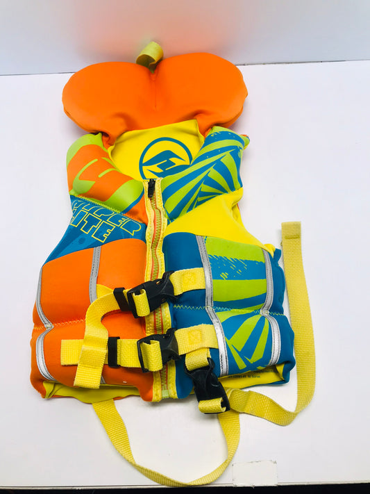 Life Jacket Child Size 30-60 Pounds Hyperlite Orange Blue Lime