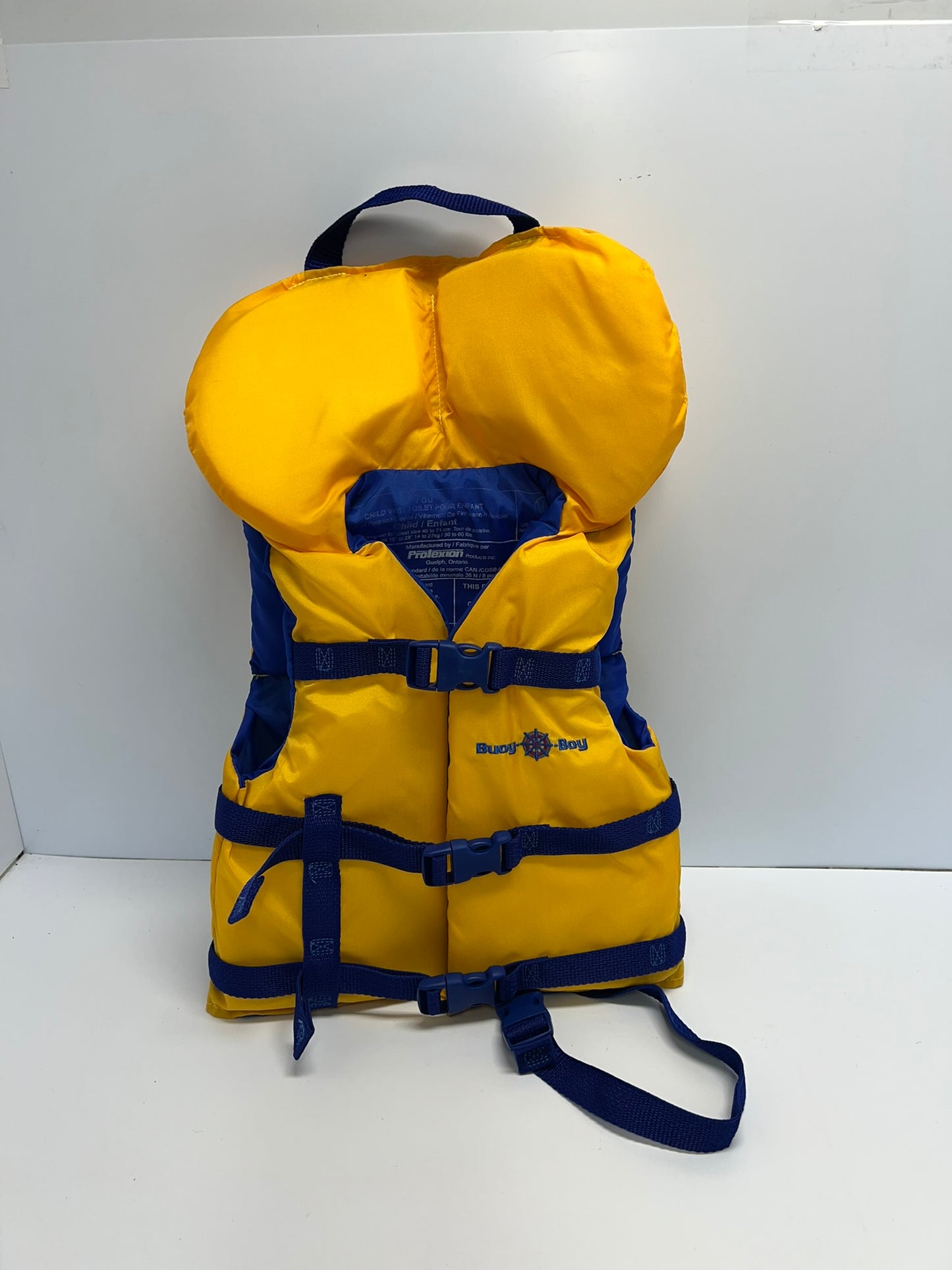 Life Jacket Child Size 30-60 lb Buoy o Boy Yellow Blue Like New