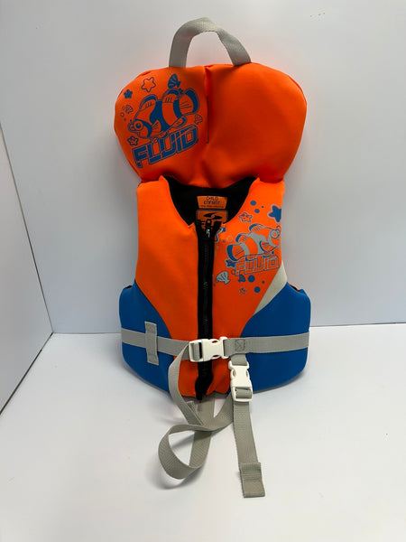 Life Jacket Child Size 30-60 lb Fluid Orange Blue Neoprene Like New
