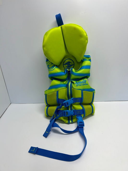 Life Jacket Child Size 30-60 lb Hyperlite Lime and Blue Neoprene Like New