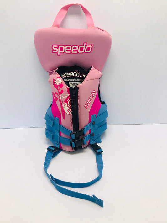 Life Jacket Child Size 30-60 lb Speedo Neoprene Pink Blue Excellent
