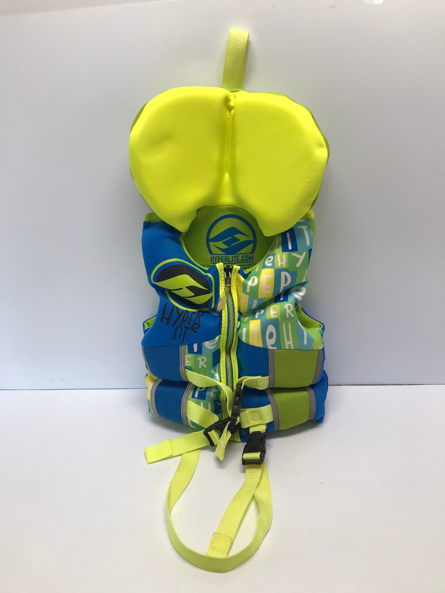 Life Jacket Child Size 30-60lbs Neoprene Hyper Lite Lime Blue Transport Canada Approved Like New