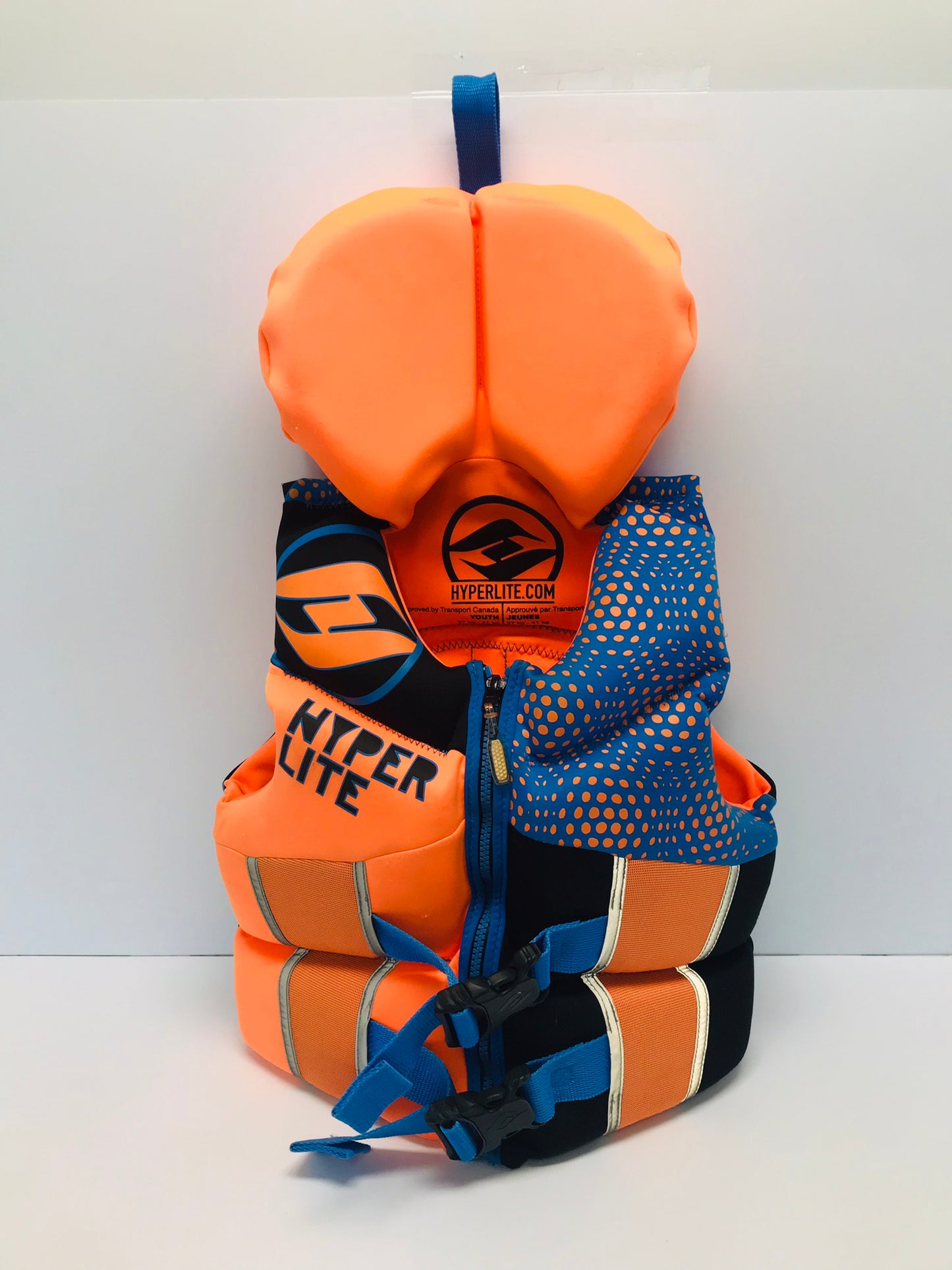 Life Jacket Child Size 60-90 Youth Hyperlite Orange and Blue Neoprene