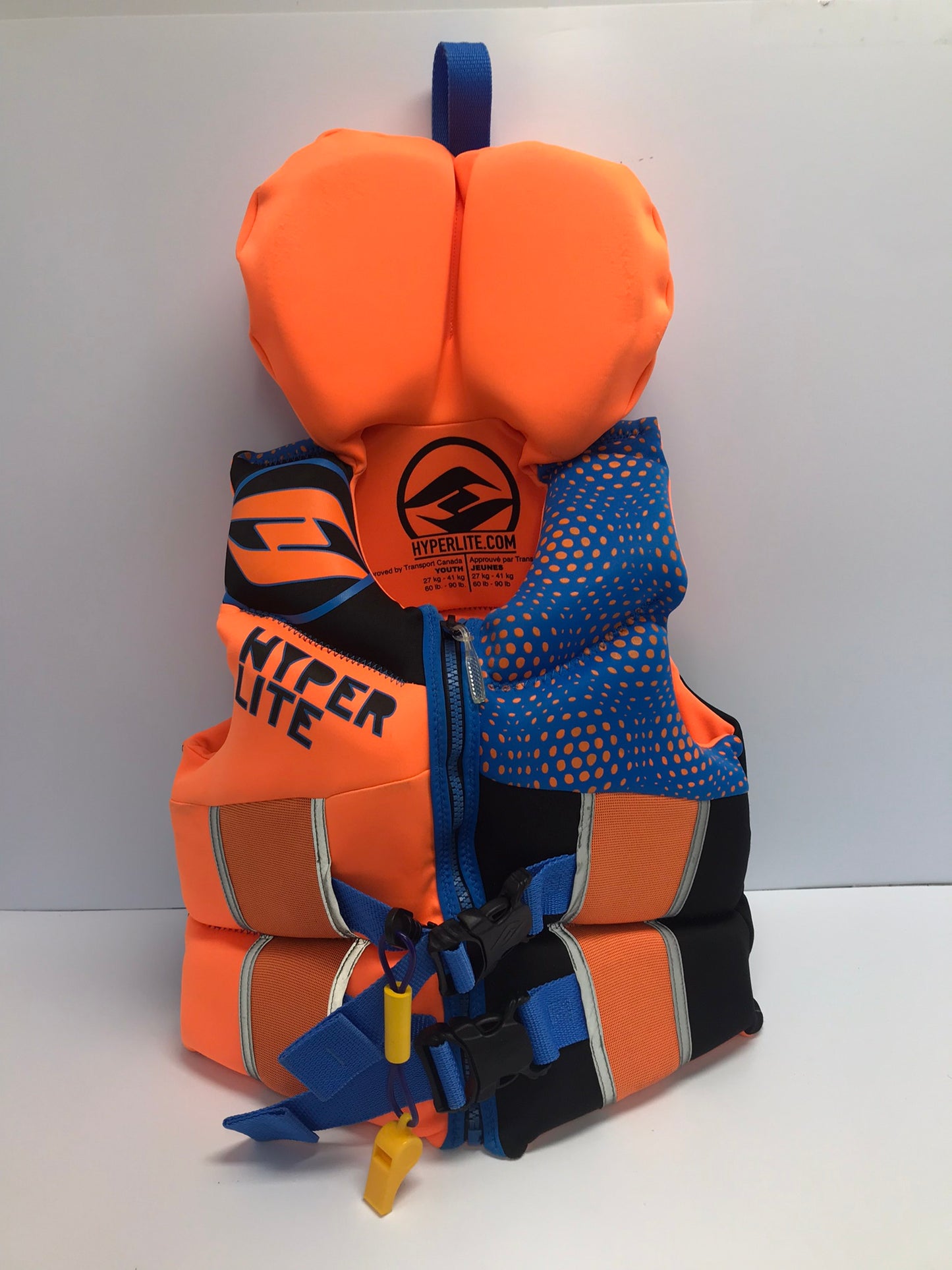 Life Jacket Child Size 60-90 lb Youth Hyperlite Orange and Blue Neoprene Like New