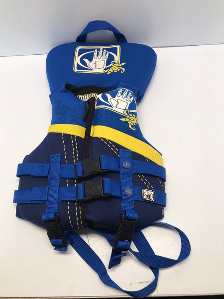 Life Jacket Vest Child Size 30-60lbs Body Glove Neoprene Blue Yellow Transport Canada Approved Like New