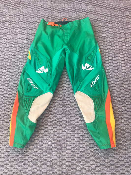 Motocross Dirt Bike BMX Pants Men's Size 32-34 inch Thor Green and Tangerine Like New