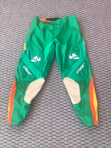 Motocross Dirt Bike BMX Pants Men's Size 32-34 inch Thor Green and Tangerine Like New