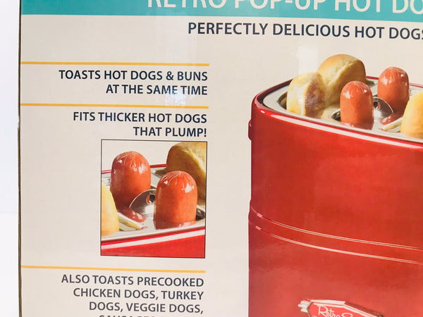 Nostalgia 2 Slot Hot Dog and Bun Toaster with Mini Tongs, Hot Dog Toaster Works with Chicken, Turkey, Veggie Links, Sausages and Brats, Retro Red NEW SEALED