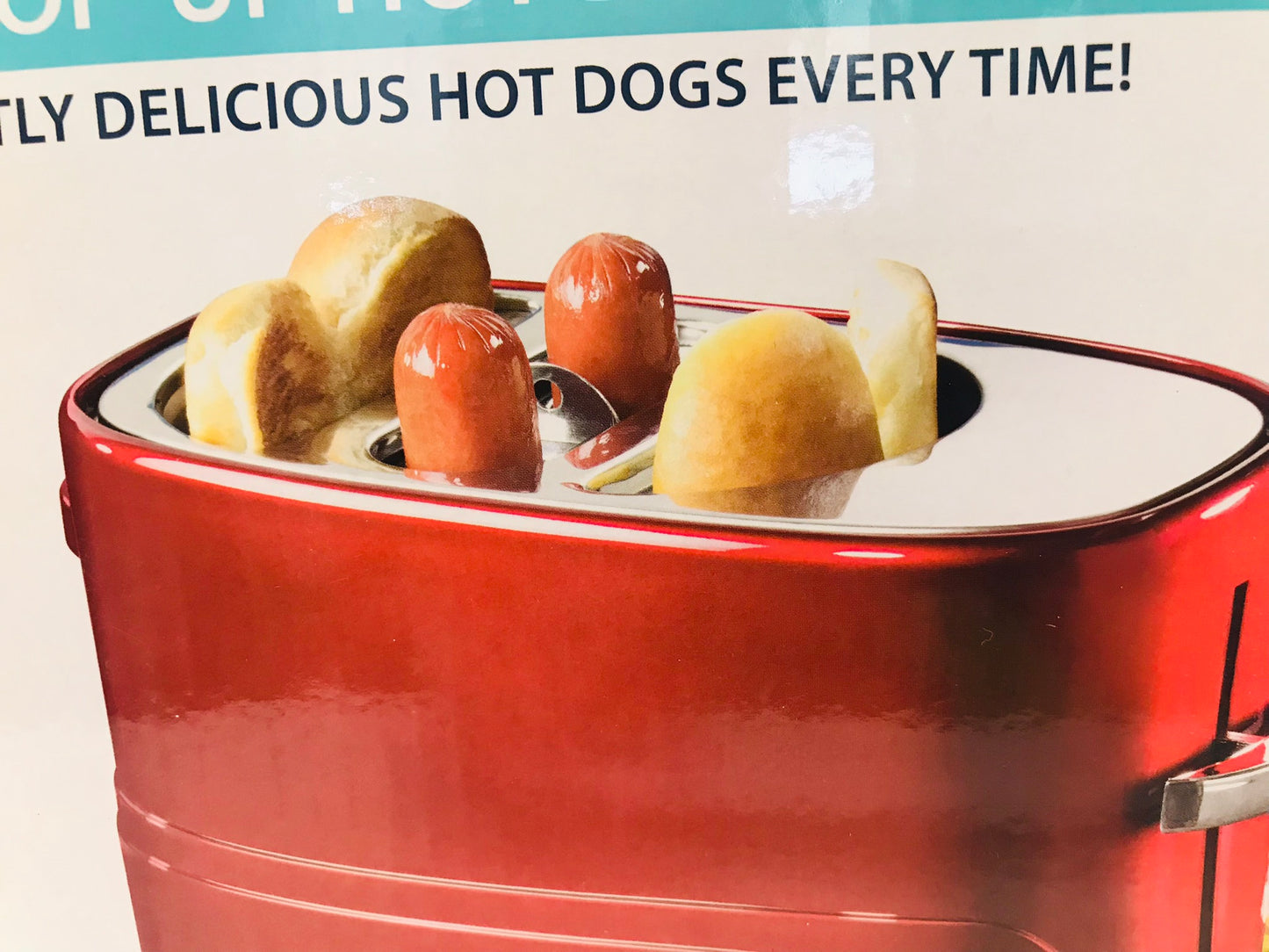 Nostalgia 2 Slot Hot Dog and Bun Toaster with Mini Tongs, Hot Dog Toaster Works with Chicken, Turkey, Veggie Links, Sausages and Brats, Retro Red NEW SEALED