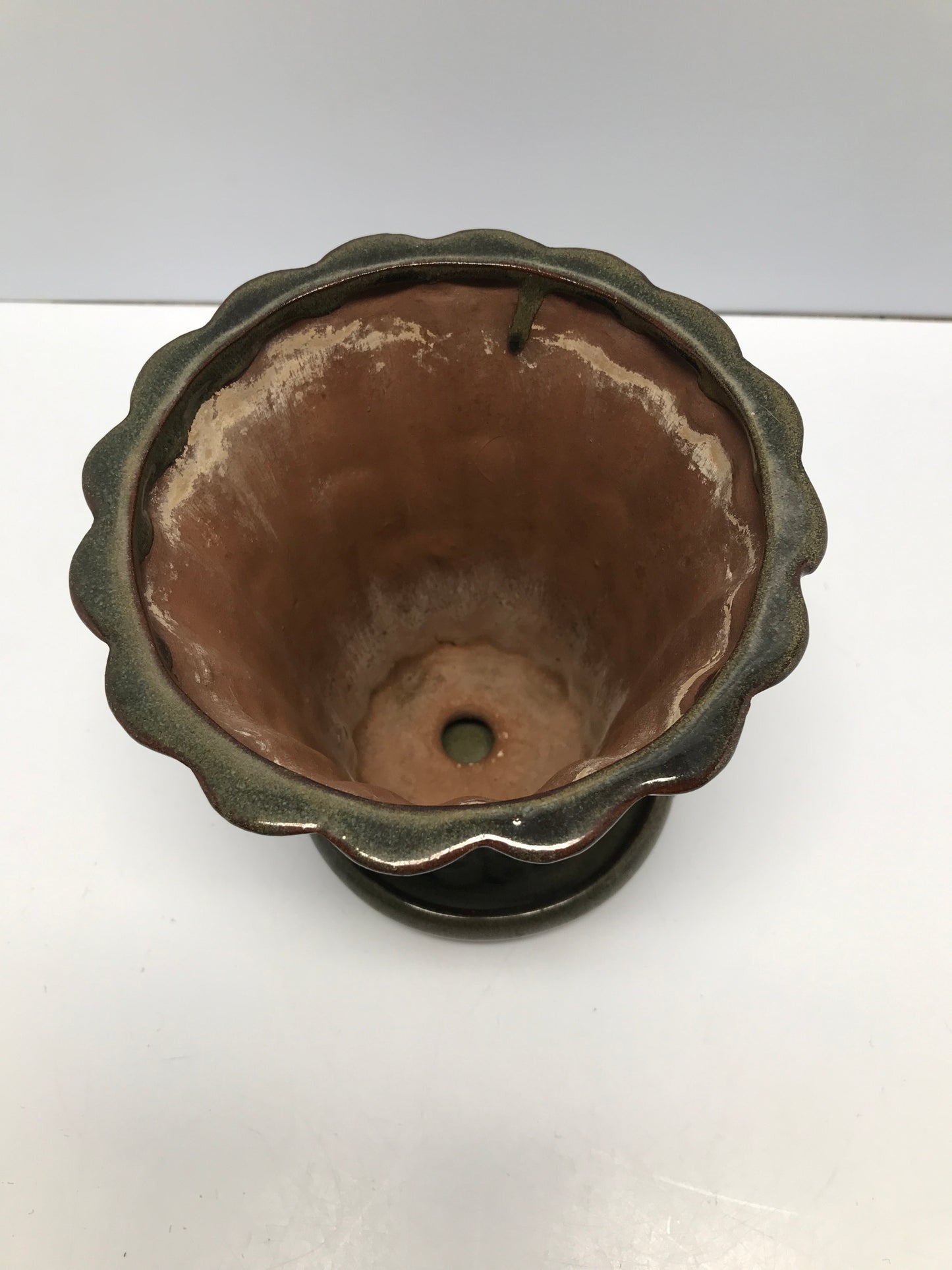 Pottery Indoor Planter With Base 6x7x5in Sage Green 1 Tiny Chip