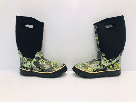 Rain Boots Bogs Style Ladies Size 6 Neoprene Black Lime