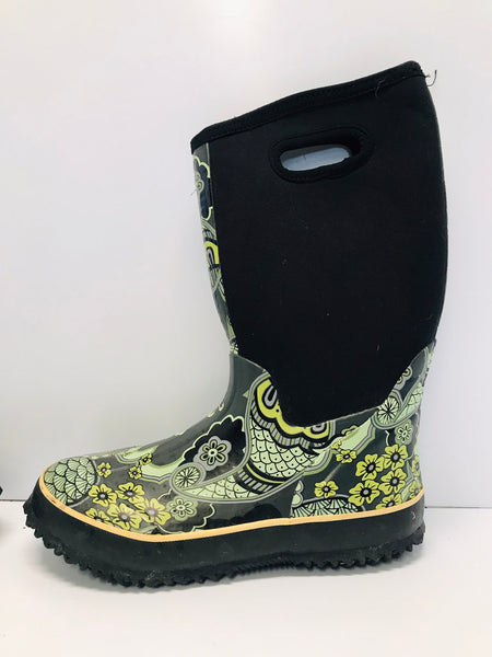 Rain Boots Bogs Style Ladies Size 6 Neoprene Black Lime