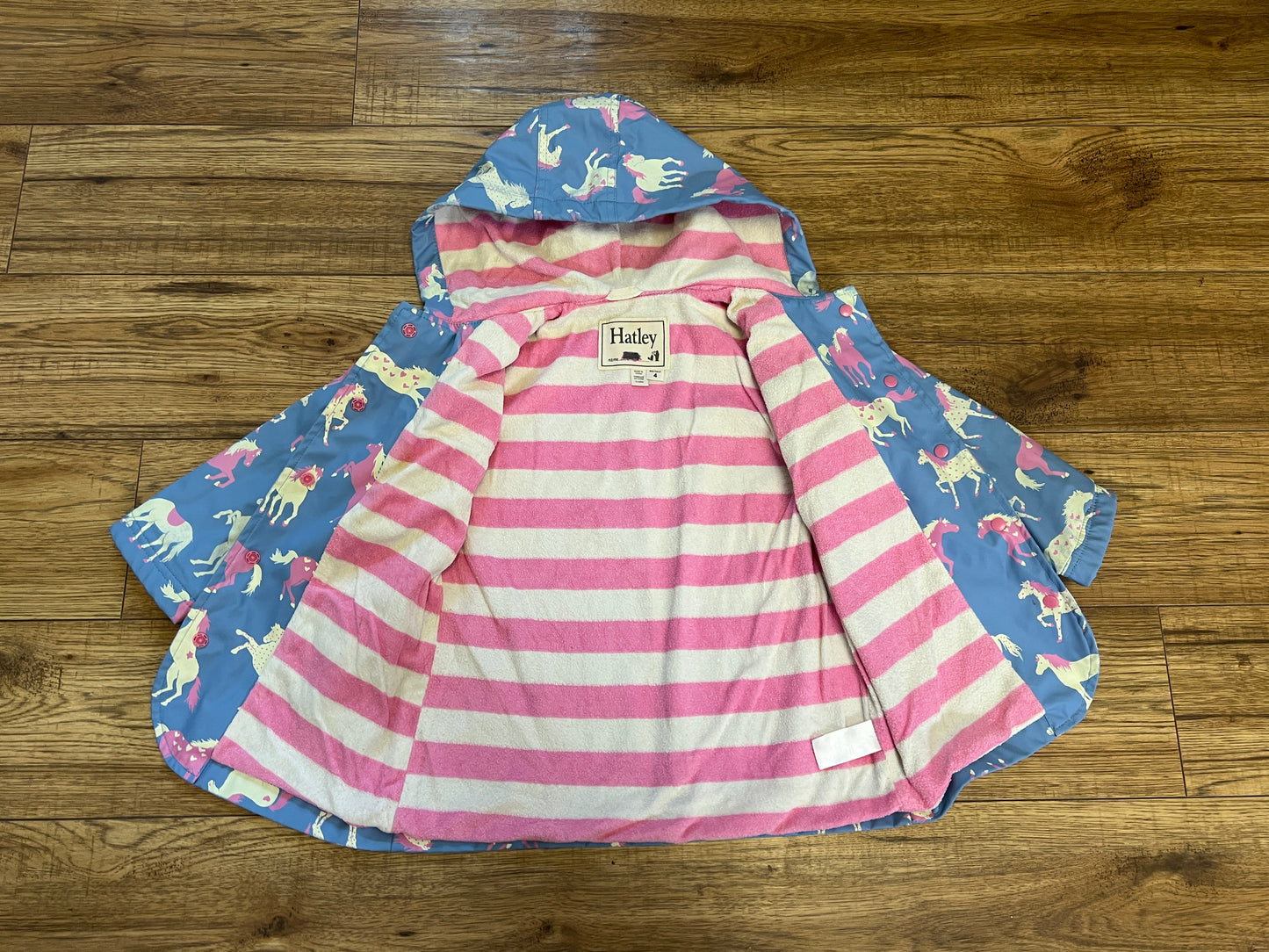 Rain Coat Child Size 4 Hatley Pink Blue Pony