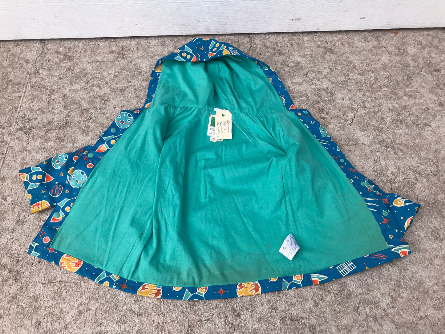 Rain Coat Child Size 4 Oakiwear Rain Gear Blue Teal Space Waterproof