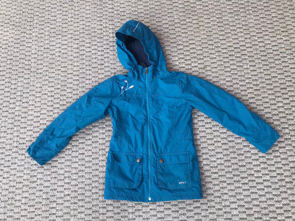 Rain Coat Child Size 6 MEC Parka With Micro Fleece Lining Inside Teal Blue