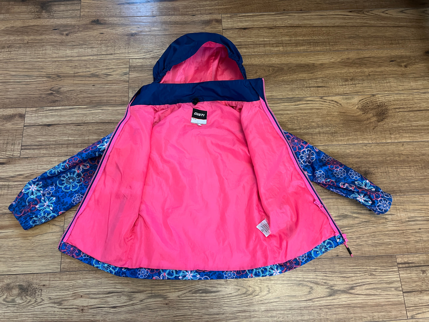 Rain Coat Child Size 6x Gusti Marine Blue Pink Double Zipper Like New
