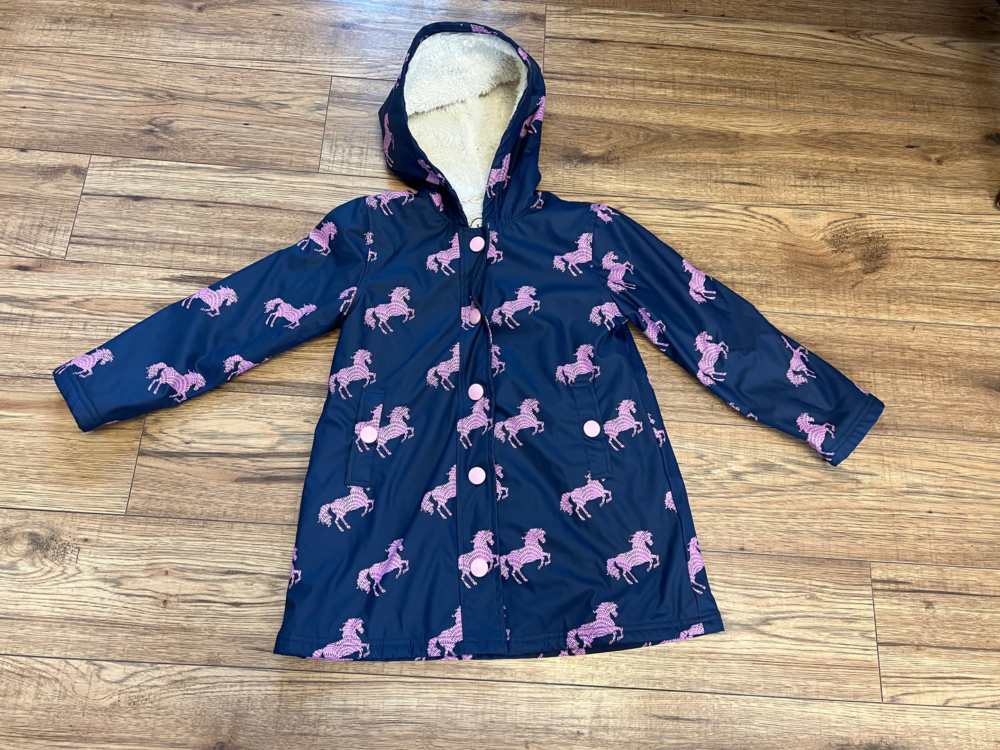 Rain Coat Child Size 7 Hatley Blue Pink Unicorn Minor Nicks On Back