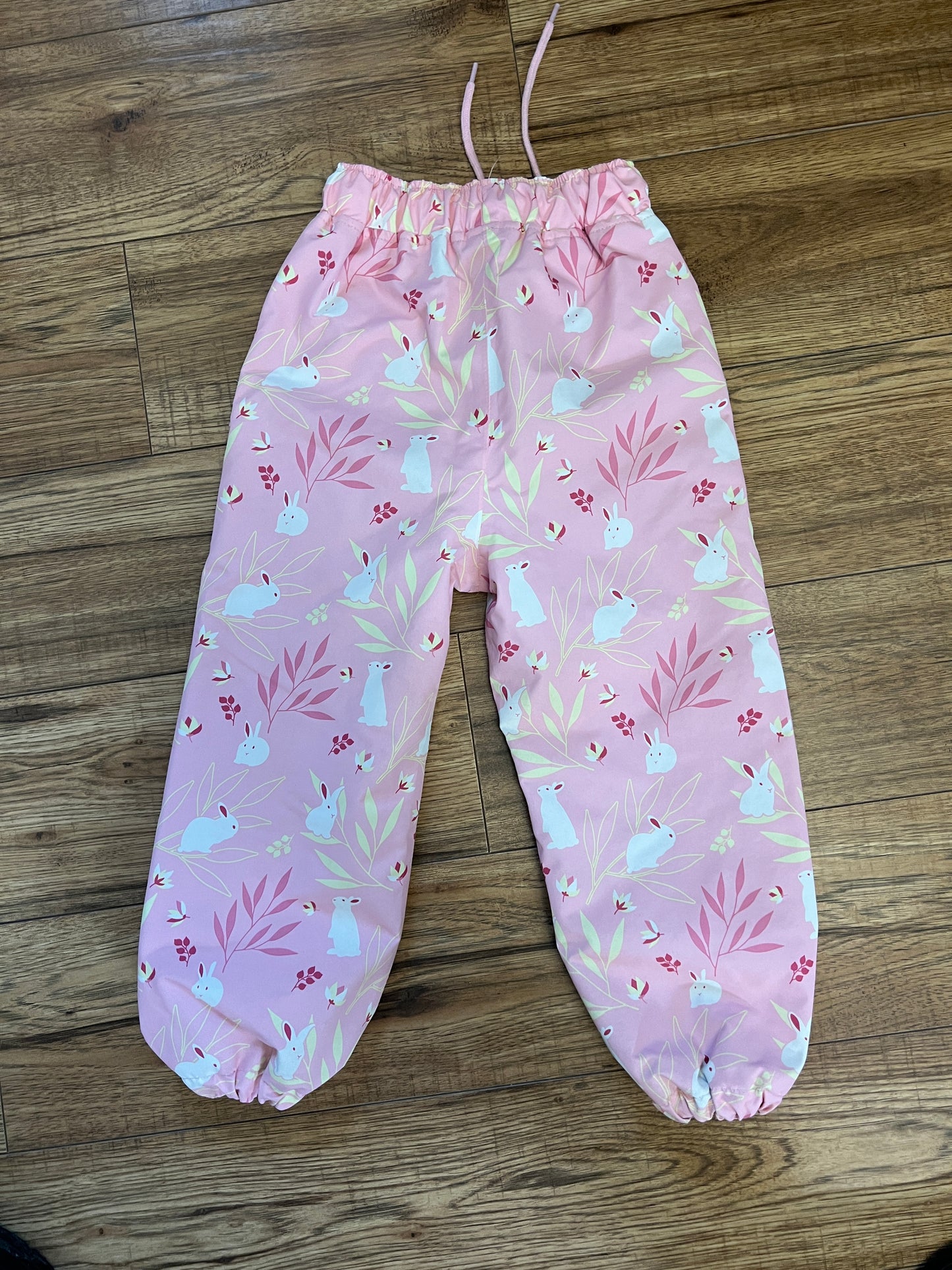 Rain Pants Child Size 4 Jan and Jul Waterproof Rain Snow Fleece Lined Pink Bunnies Like New