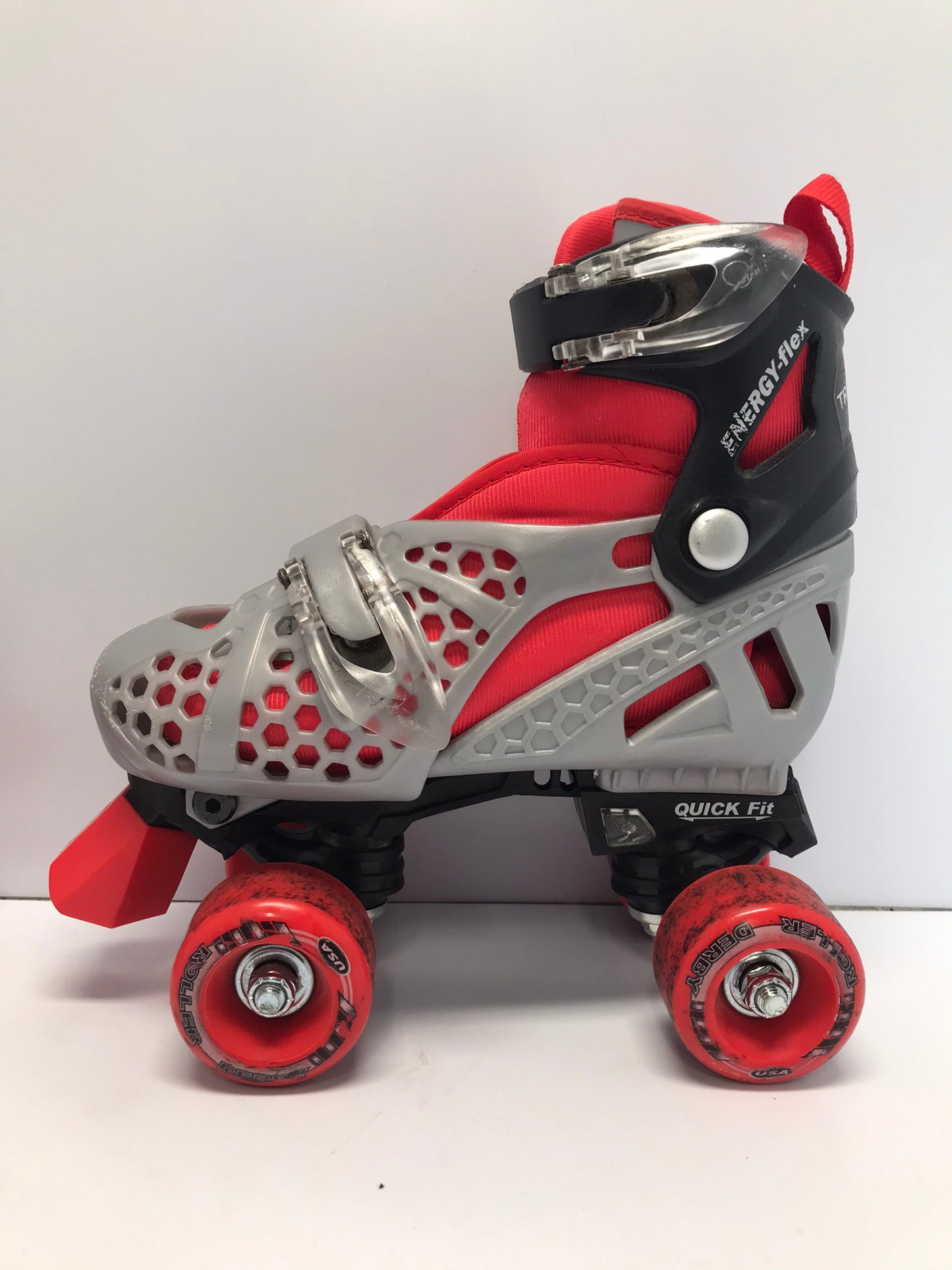 Roller Derby Roller Skates Child Size 12-2 Adjustable Red Grey Excellent