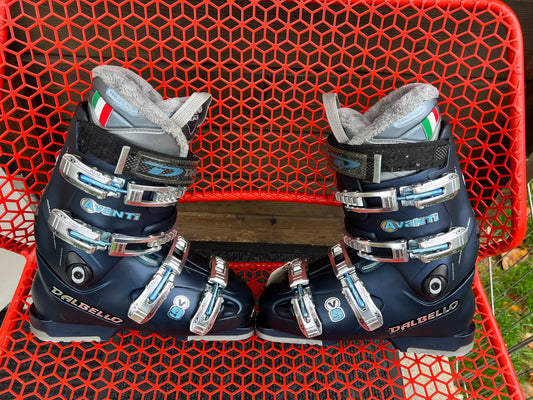 Ski Boots Mondo Size 24.5 Women Size 7 Dalbello 286 mm Marine Blue Adjustable Calf Buckles and Pull Straps Like New