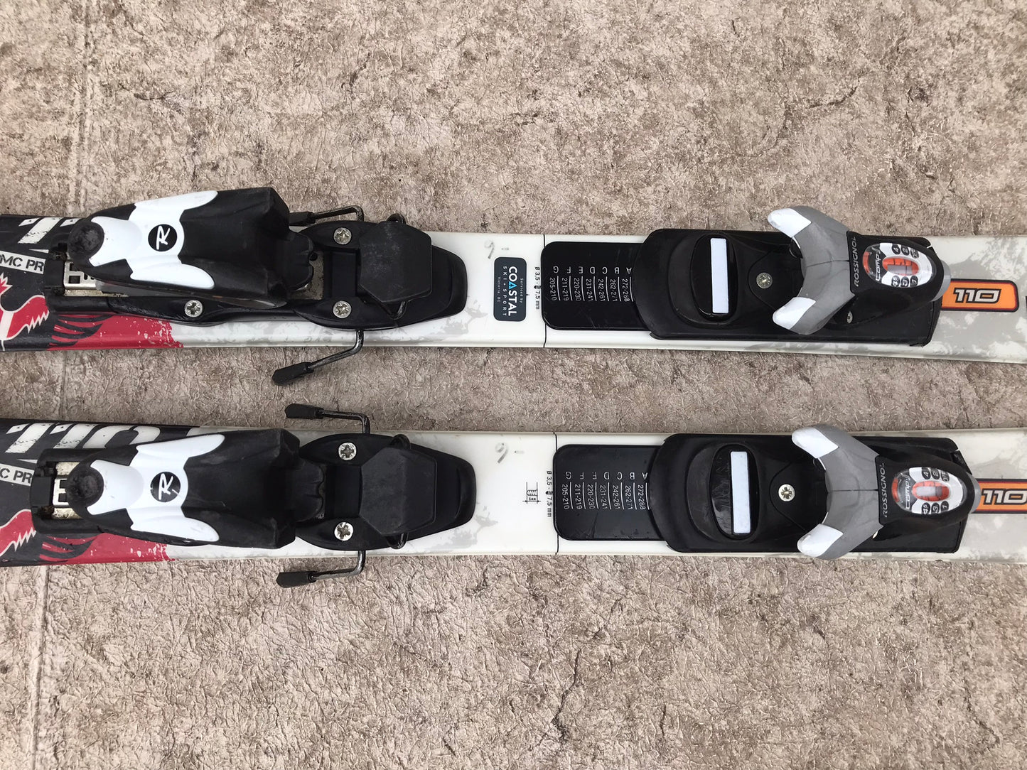 Ski 110 Rossignol Pro J Parabolic White Red Blue With Bindings Excellent