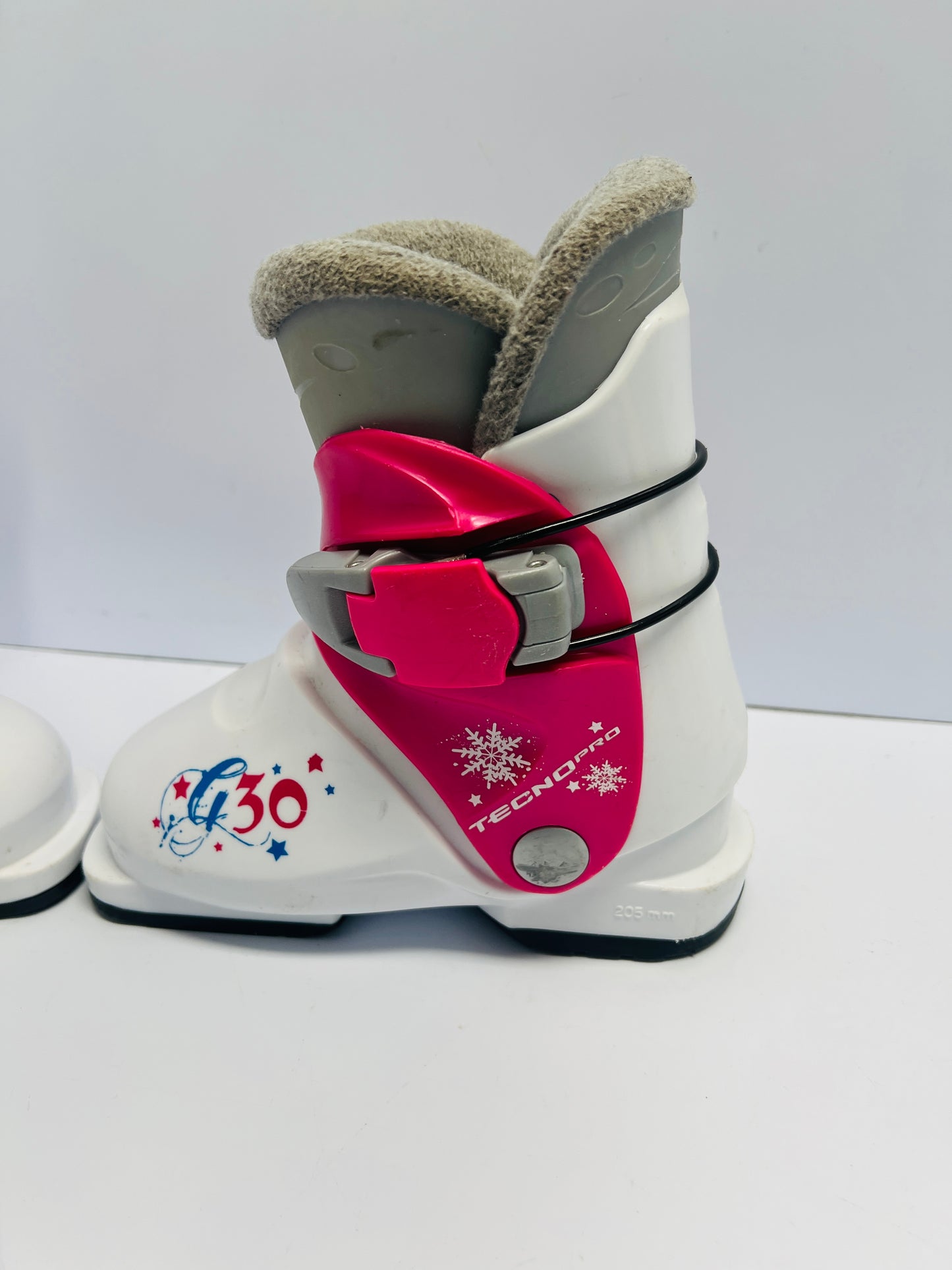 Ski Boots Mondo Size 16.5 Child Size 9-10 Toddler Tecno Fushia Pink White Excellent