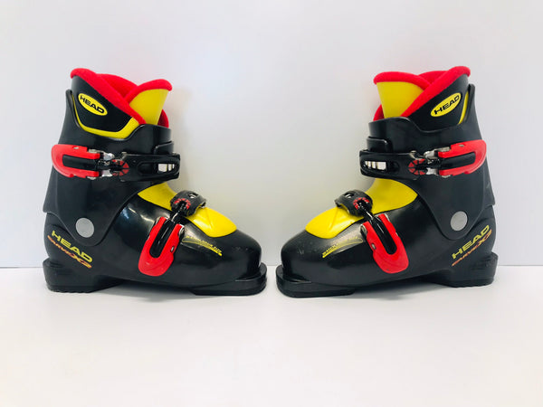 Ski Boots Mondo Size 19.0 - 20.5 Child Size 13-1.5 241 mm Head Black Red Yellow Excellent