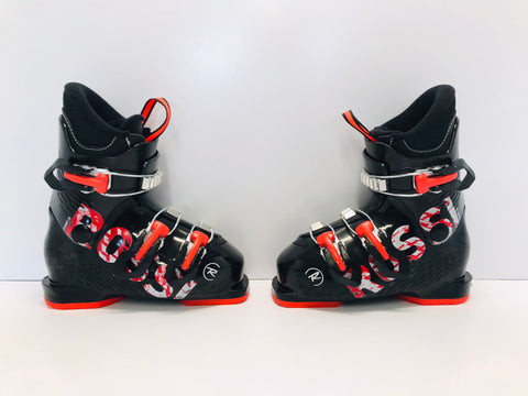 Ski Boots Mondo Size 19.5 Child Size 13.5  235 mm Rossignol JR 3 Black Tangerine Like New