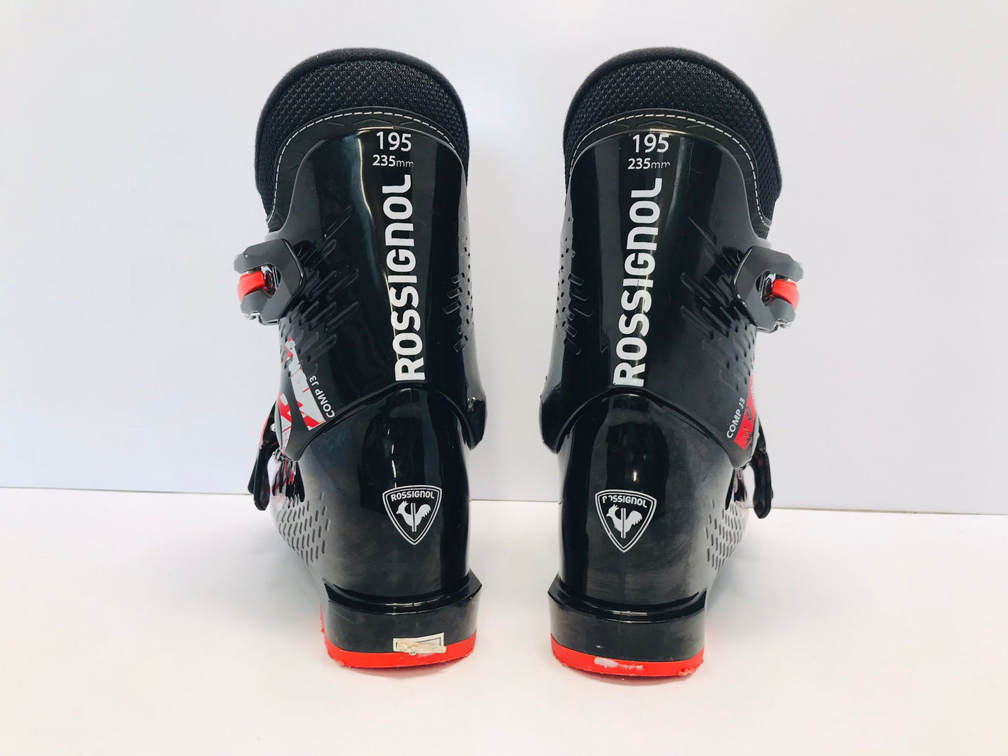Ski Boots Mondo Size 19.5 Child Size 13.5  235 mm Rossignol JR 3 Black Tangerine Like New