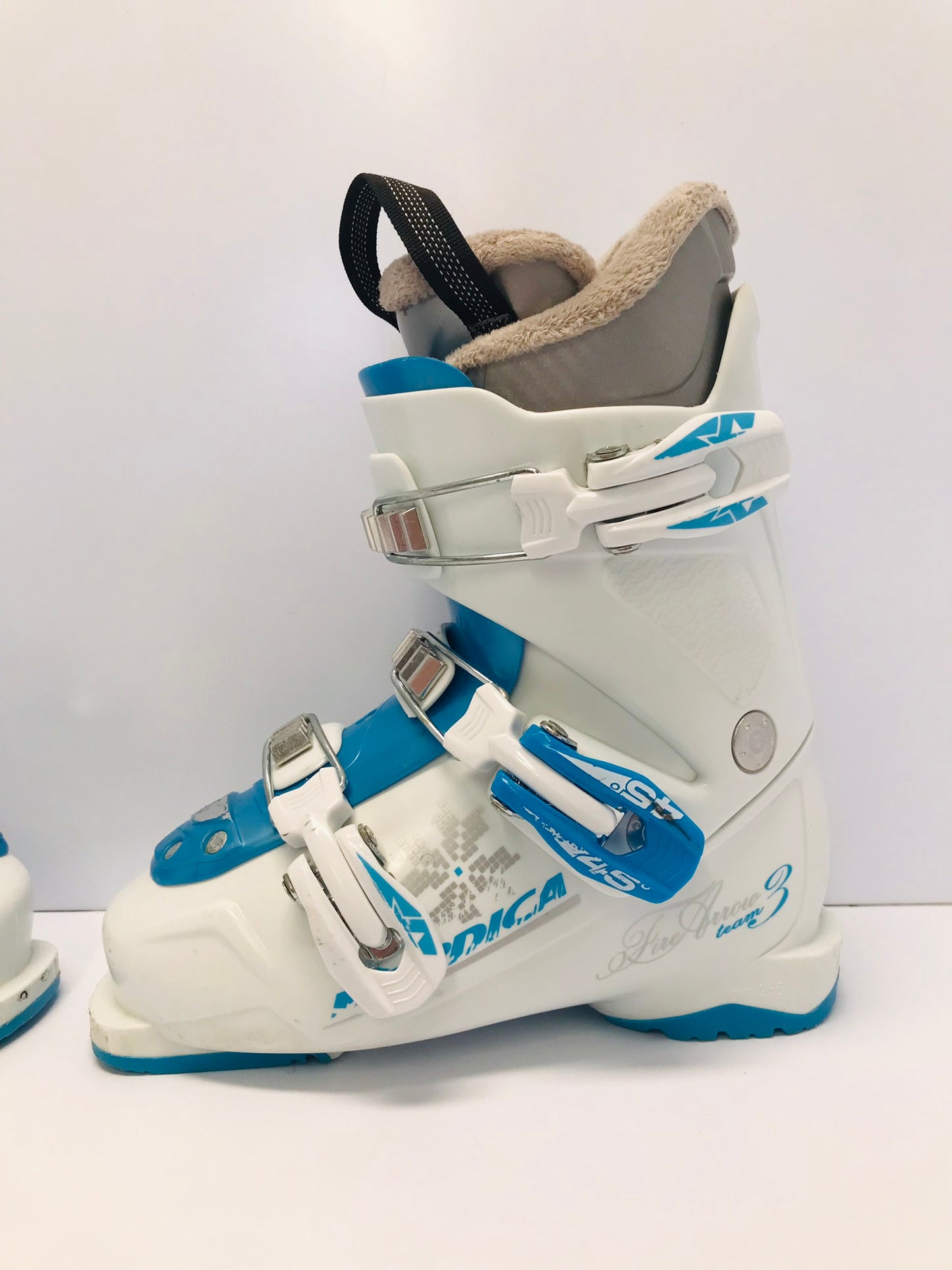 Ski Boots Mondo Size 20.0-21.5 Child Size 1-2 255 mm Nordica FireArrow White Blue Excellent