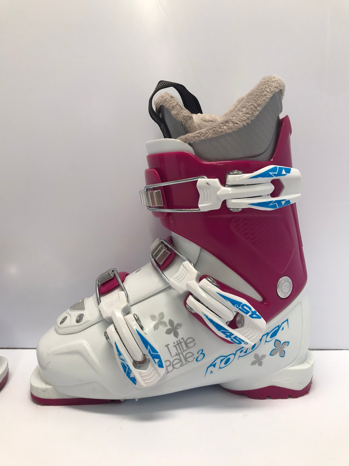 Ski Boots Mondo Size 21.5 Child Size 3-4 255 mm Nordica Lil Belle 3 White Pink Blue Excellent