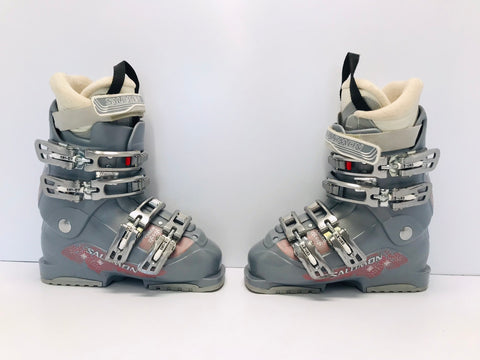 Ski Boots Mondo Size 23.5 Ladies Size 6.5  275 mm Salomon Charm Grey Rose Excellent