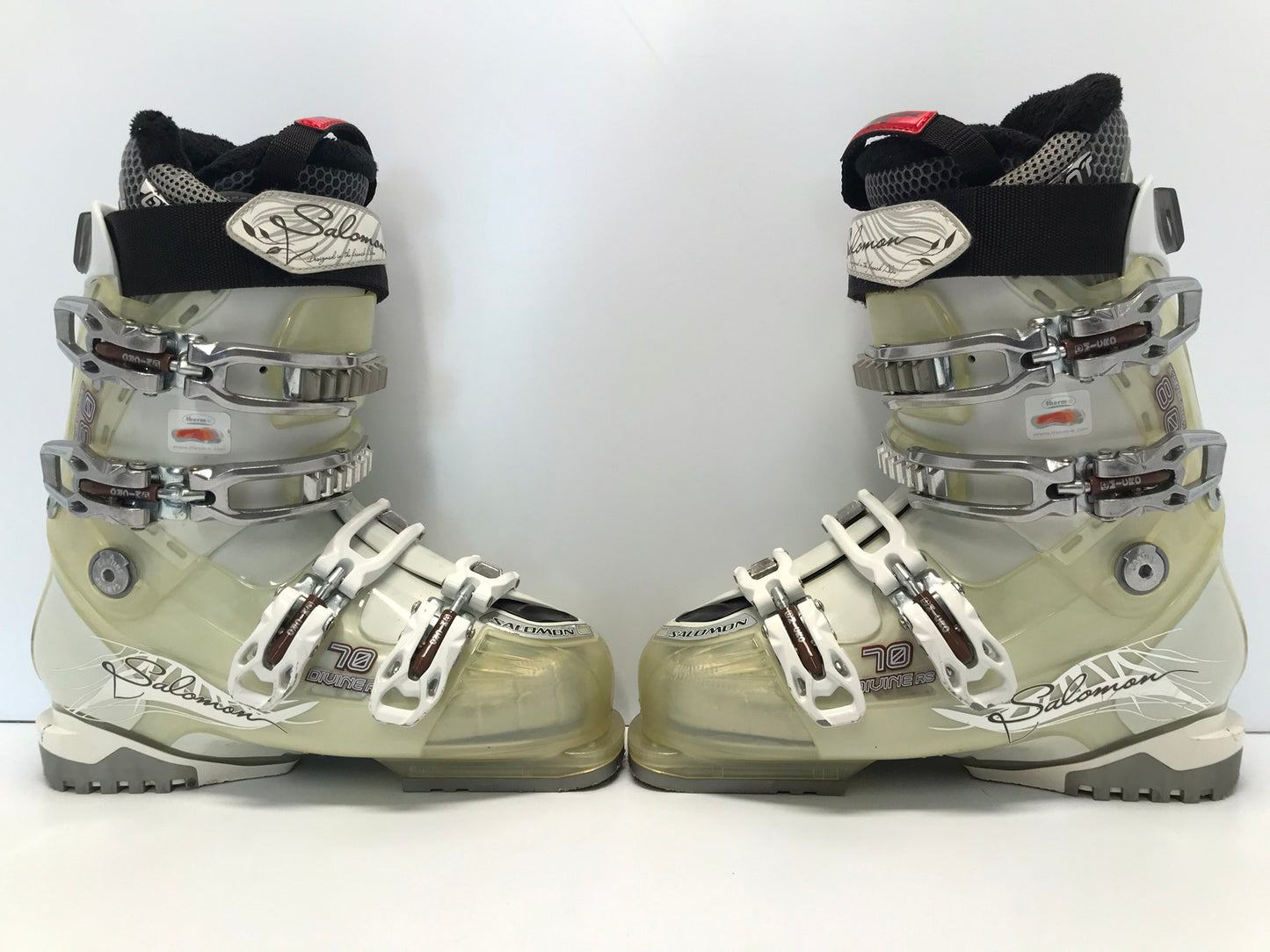 Ski Boots Mondo Size 24.5 Ladies Size 7.5 288mm Salomon Divine Translucent Cream Excellent
