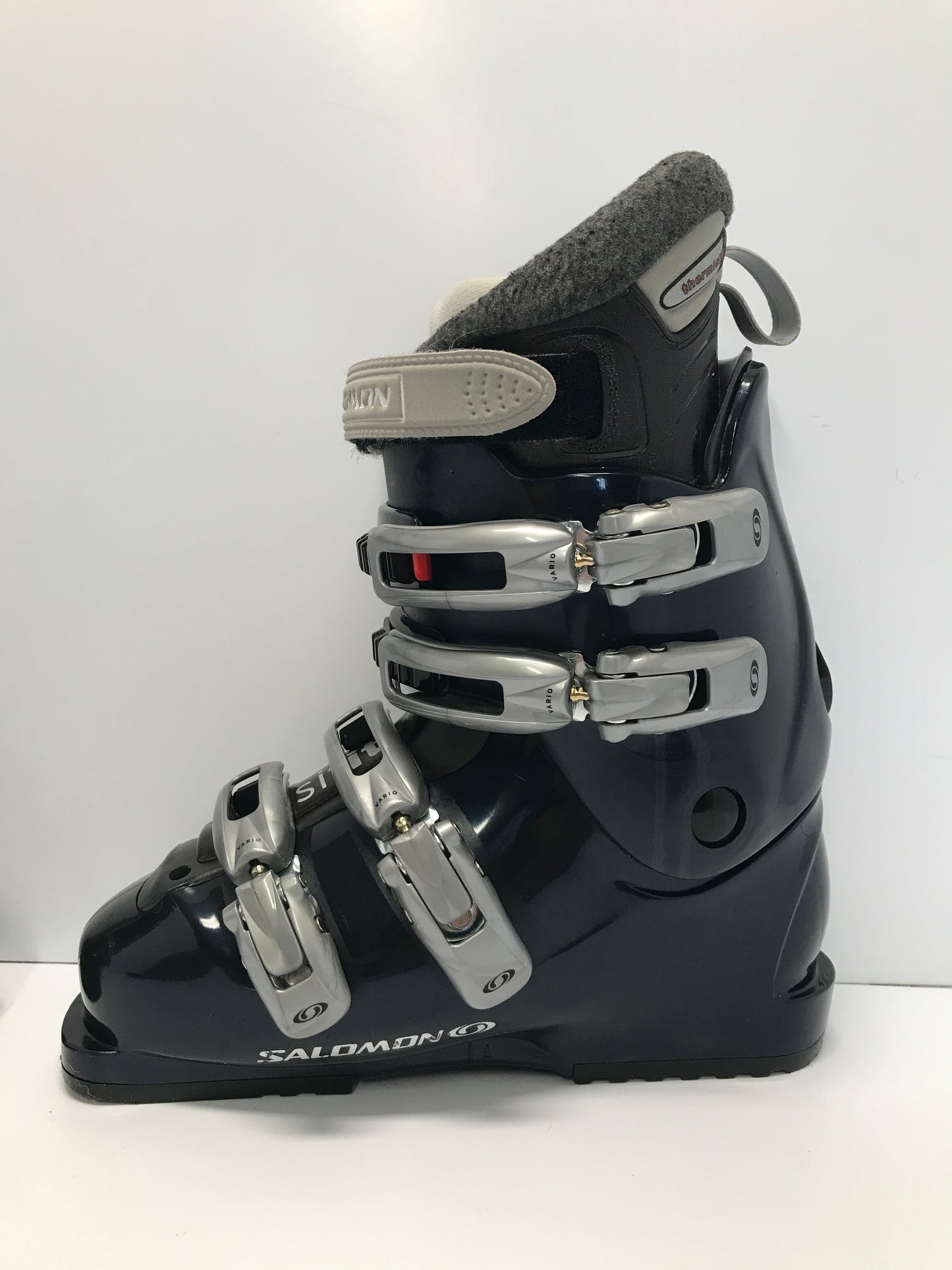 Ski Boots Mondo Size 24.5 Ladies Size 7.5 Salomon 280 mm Marine Blue Silver