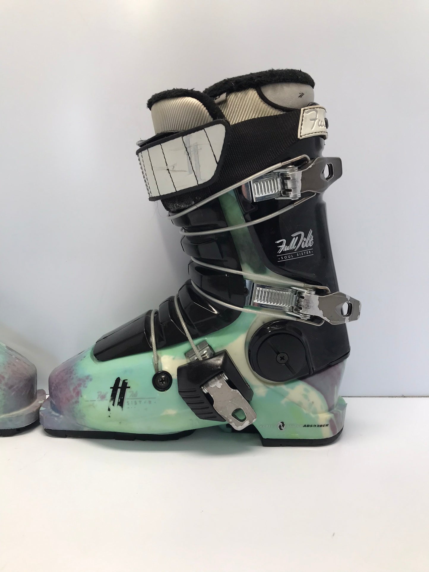 Ski Boots Mondo Size 24 Ladies Size 7 277mm Cream Moss Mauve Excellent