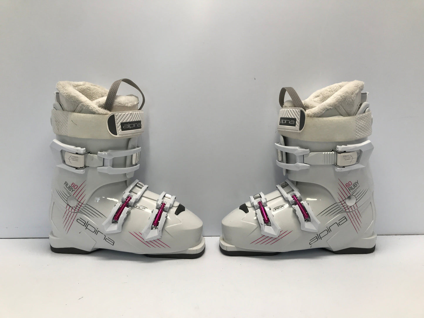 Ski Boots Mondo Size 25.5 Ladies Women Size 8.5 298 mm Alpina White Pink New