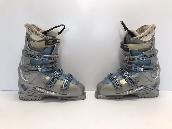 Ski Boots Mondo Size 26 Ladies Size 9 307mm Salomon Sliver Blue Faux Fur New Demo
