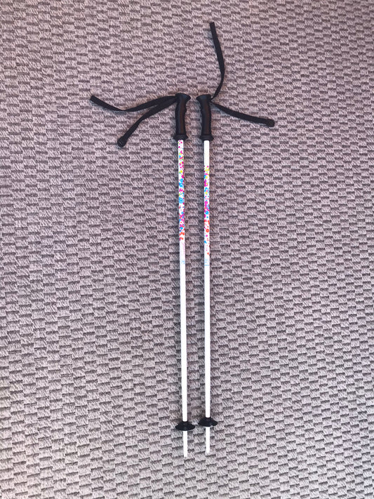 Ski Poles Child Size 35 inch 90 cm Tecno Sweety White Pink Blue Lime Excellent Like New