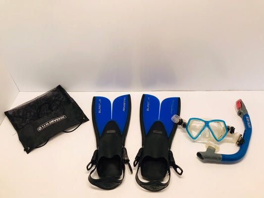 Snorkel Dive Fins Child Shoe Size 1-4 US Divers Blue Grey Excellent