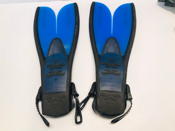 Snorkel Dive Fins Child Youth Size 3-6 Shoe US Divers Blue Black Excellent