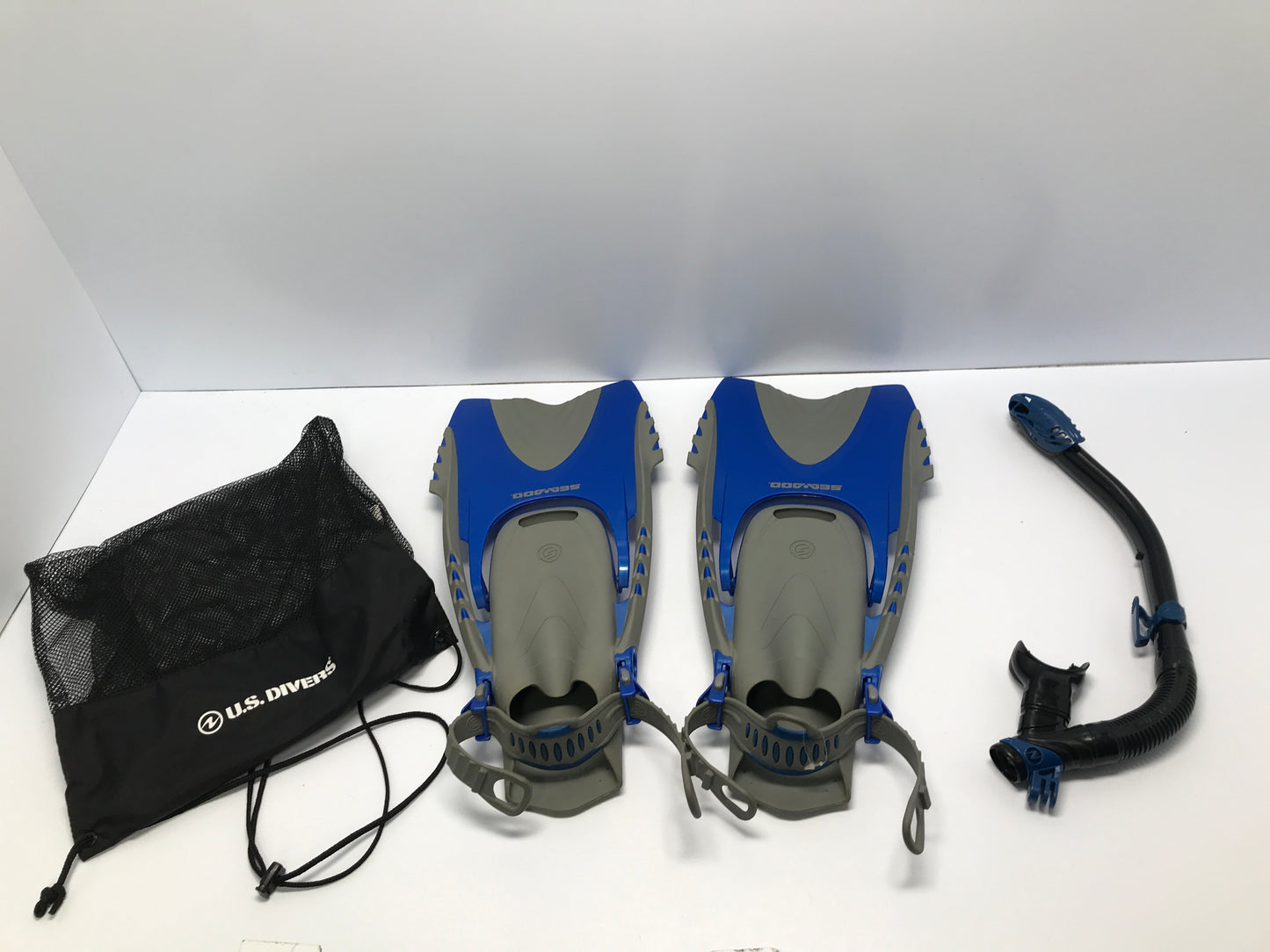 Snorkel Dive Fins Set Men's Size 9-13 Sea Doo Blue Grey Excellent